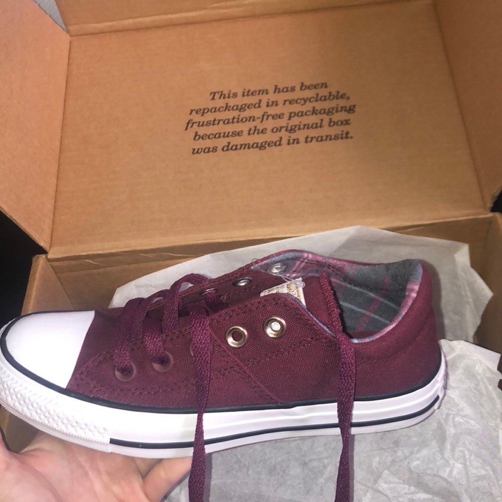 Burgundy and gold converse
